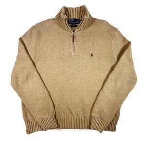 Polo Ralph Lauren Mens XL 1/4 Zip Sweater Tan 100% Pima Cotton Knit Pullover